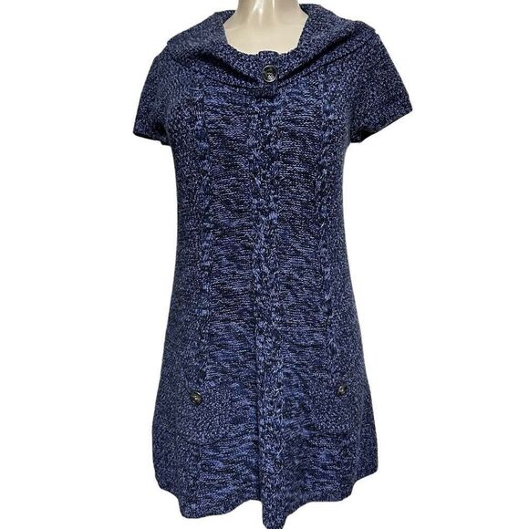 NEW Style & Co Medium Tunic Blue Sweater Dress Pullover Short Sleeve Pockets - Picture 1 of 13